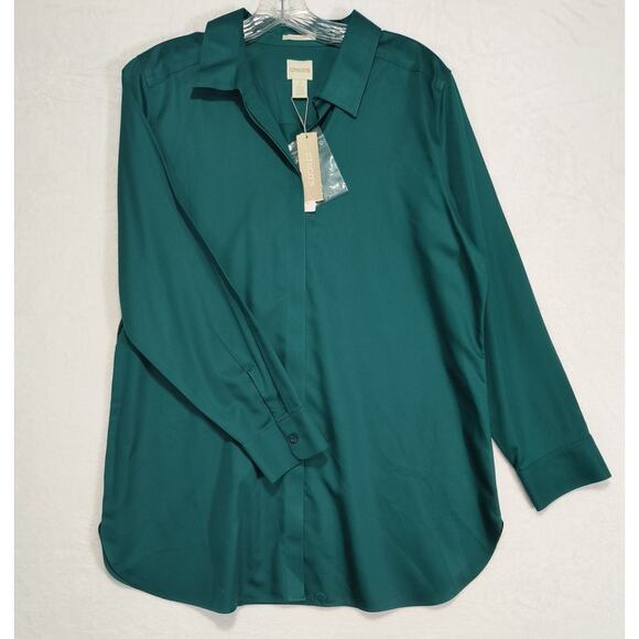 Chico's Button up Shirt Women's Sz 12 Teal Long Sleeve Collared No Iron Cotton - Picture 12 of 13